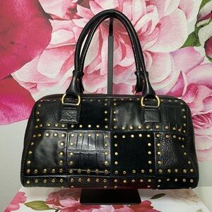 Michael Kors Vintage Black and Gold Studded Satchel